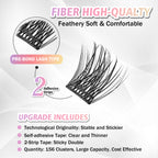 WONSIS Self Adhesive Eyelashes, 156 Pcs Self Adhesive Eyelash Clusters, No Glue Needed, Invisible 2-Strip Tape - Longer Lasting, No Sticky Residue Pre Glued Eyelashes (Volume-Mixed)
