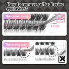 WONSIS Self Adhesive Eyelashes, 156 Pcs Self Adhesive Eyelash Clusters, No Glue Needed, Invisible 2-Strip Tape - Longer Lasting, No Sticky Residue Pre Glued Eyelashes (Volume-Mixed)