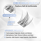 WONSIS Self Adhesive Eyelashes, 156 Pcs Self Adhesive Eyelash Clusters, No Glue Needed, Invisible Strip Tape - Longer Lasting, No Sticky Residue Pre Glued Eyelashes (Wispy-Mixed)